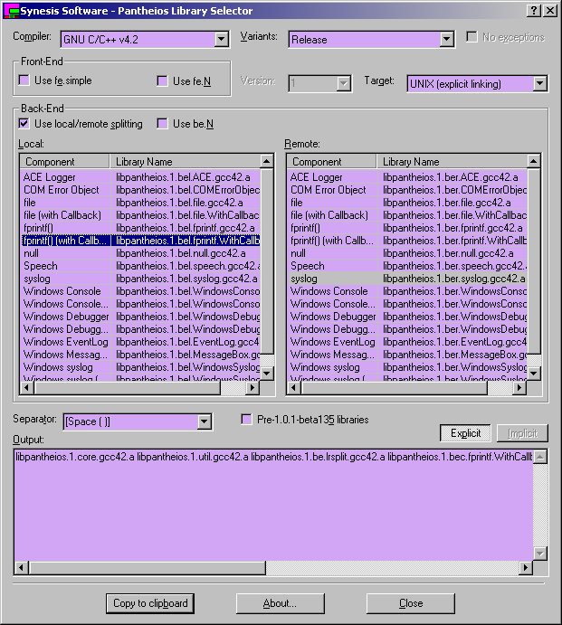 Pantheios Library Selector - Explicit Linking